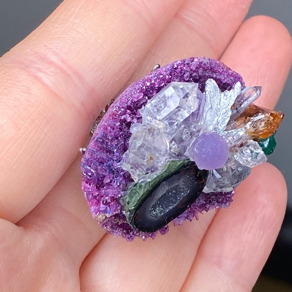 Adjustable Raw Crystal Statement Ring • Luxury Natural Druzy Chunky Stone Ring - Picture 9 of 13